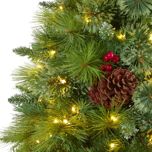 6’ Montana Mixed Pine Artificial Christmas Tree with Pine Cones, Berries and 350 Clear LED Lights