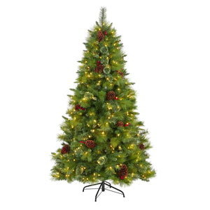 6’ Montana Mixed Pine Artificial Christmas Tree with Pine Cones, Berries and 350 Clear LED Lights