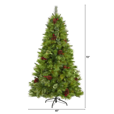 6’ Montana Mixed Pine Artificial Christmas Tree with Pine Cones, Berries and 814 Bendable Branches