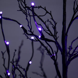 6’ Pre-Lit Halloween Black Twig Artificial Tree with 300 Orange & Purple LED Lights