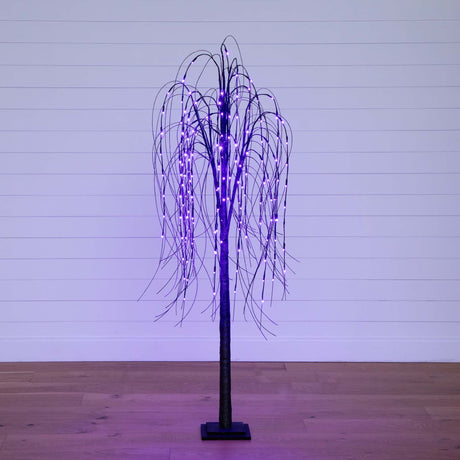 6’ Pre-Lit Halloween Black Willow Artificial Fall Tree with 160 Orange & Purple LED Lights