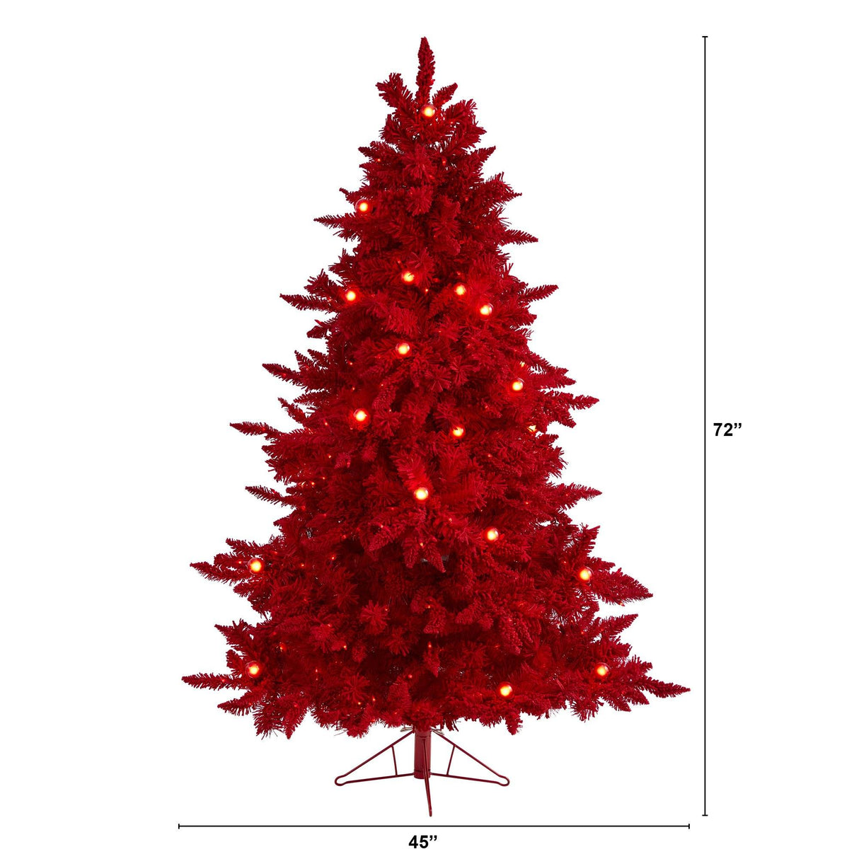 6' Red Flocked Fraser Fir Artificial Christmas Tree with 350 Red Lights, 33 Globe Bulbs and 748 Bendable Branches