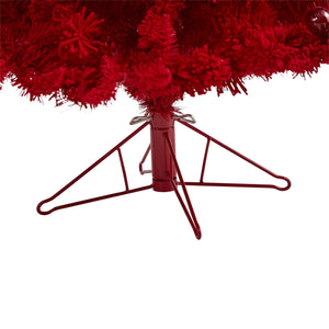 6' Red Flocked Fraser Fir Artificial Christmas Tree with 350 Red Lights, 33 Globe Bulbs and 748 Bendable Branches