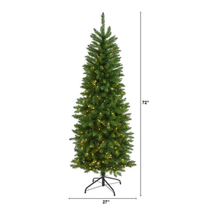 6’ Slim Green Mountain Pine Artificial Christmas Tree with 250 Clear LED Lights