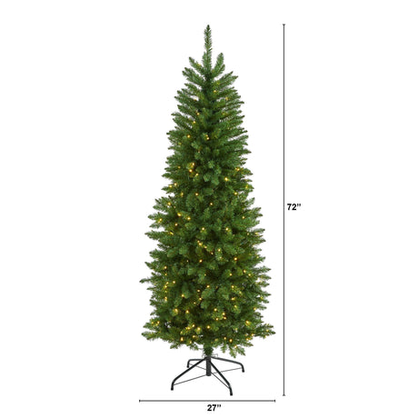 6’ Slim Green Mountain Pine Artificial Christmas Tree with 250 Clear LED Lights