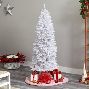 6’ Slim White Artificial Christmas Tree with 250 Warm White LED Lights and 743 Bendable Branches