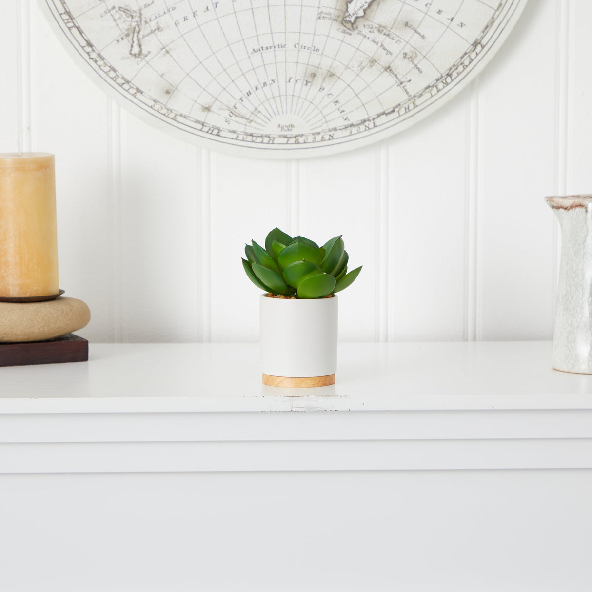 6” Succulent Artificial Plant in White Ceramic Planter