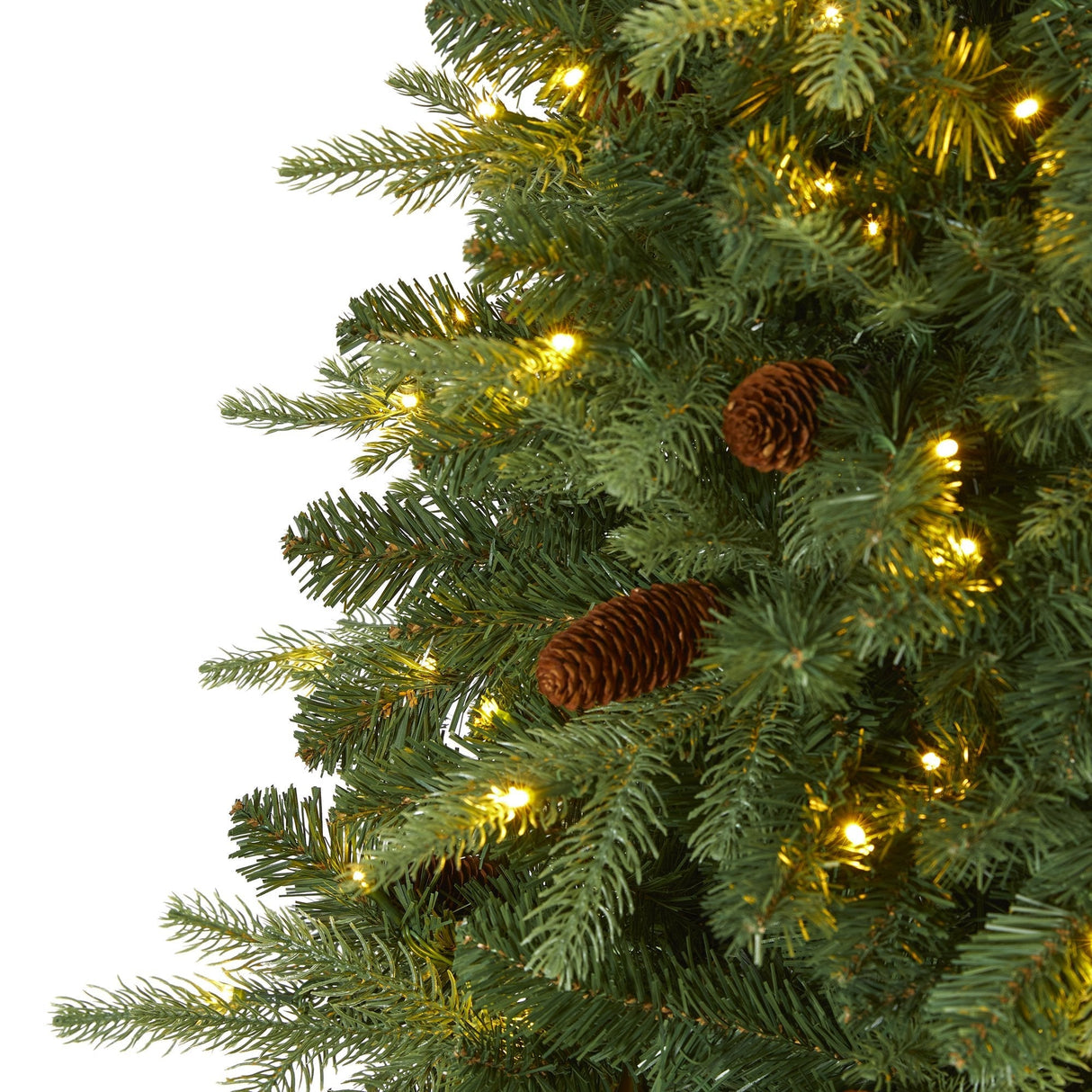 6’ Wellington Spruce “Natural Look” Artificial Christmas Tree with 300 Clear LED Lights and Pine Cones