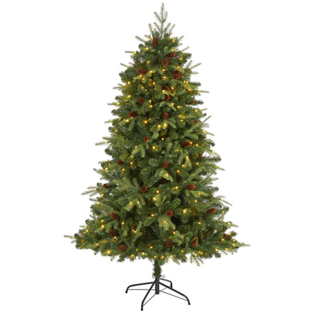 6’ Wellington Spruce “Natural Look” Artificial Christmas Tree with 300 Clear LED Lights and Pine Cones