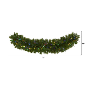 6' x 18” Christmas Pine Extra Wide Artificial Garland with 100 Multicolored LED Lights