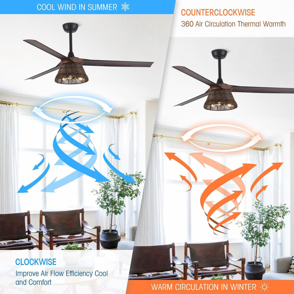 60" Farmhouse Downrod Mount Reversible Ceiling Fan with Lighting and Remote Control