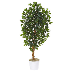 65” Ficus Artificial Tree in White Tin Planter