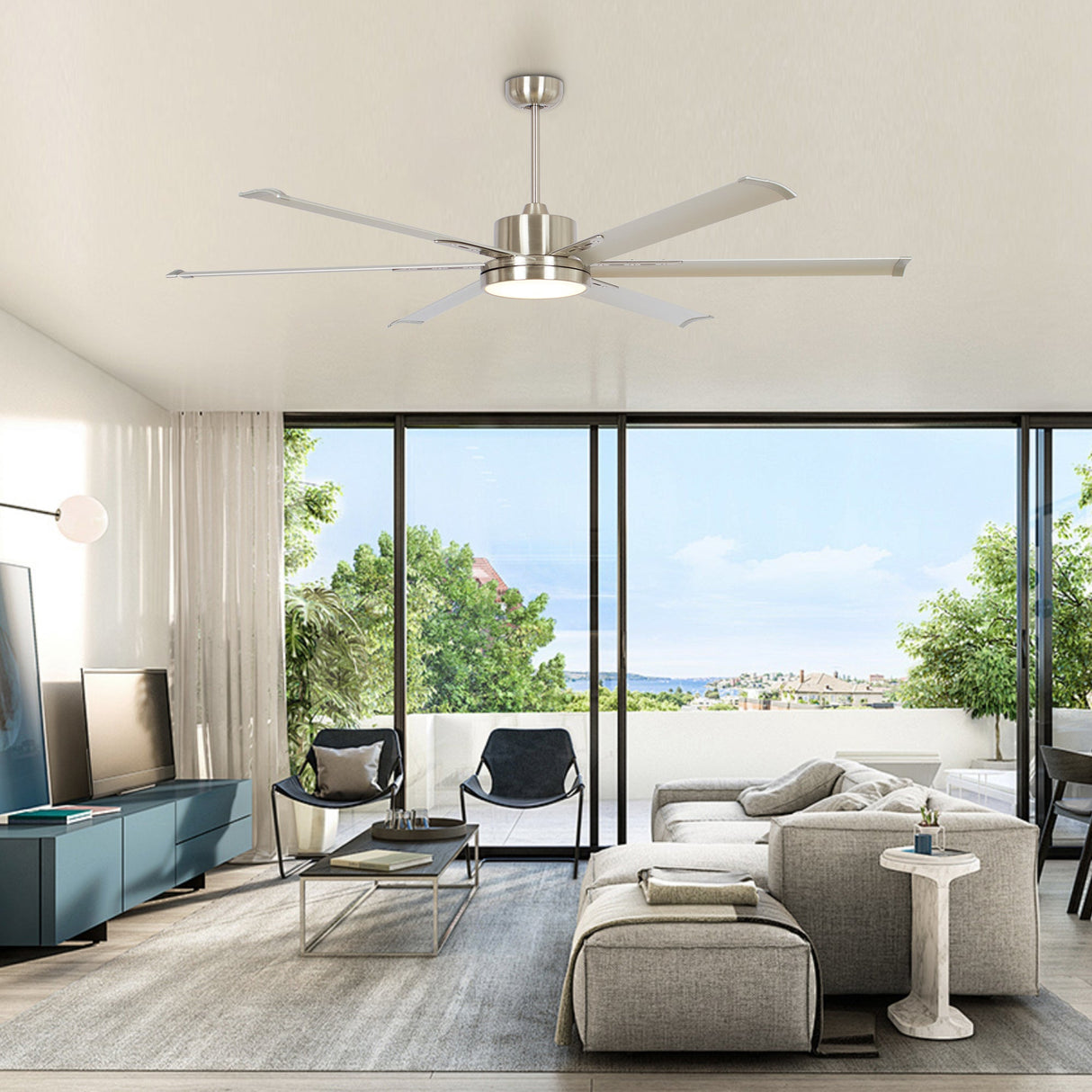 65 Inch Freda DC Motor Modern Downrod Ceiling Fan with LED Light and Remote Control