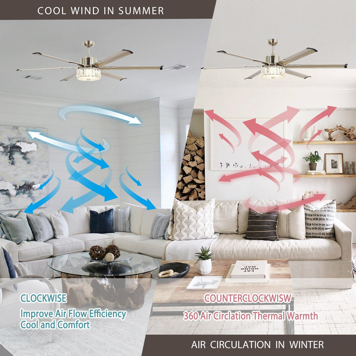 65" Modern Brushed Nickel DC Motor Downrod Mount Reversible Ceiling Fan with Lighting and Remote Control