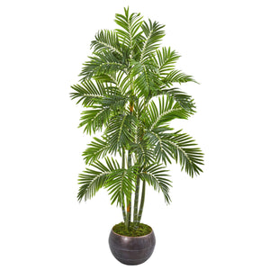 68” Areca Palm Artificial Tree in Metal Bowl