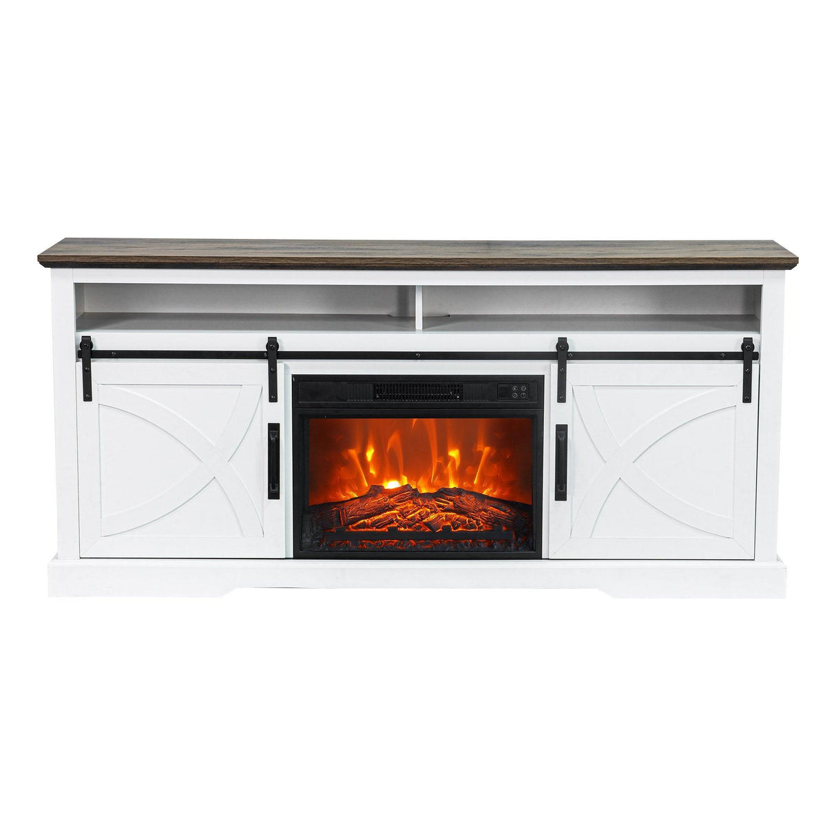 68" Farmhouse TV Stand with 23" Insert Opening Electric Fireplace