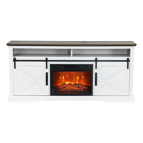 68" Farmhouse TV Stand with 23" Insert Opening Electric Fireplace