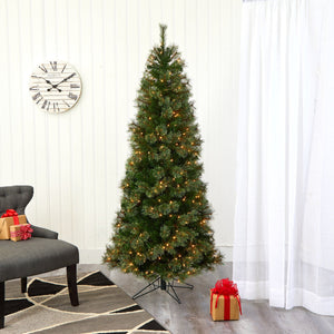 6.5' Cashmere Slim Artificial Christmas Tree with 350 Warm White Lights and 660 Bendable Branches