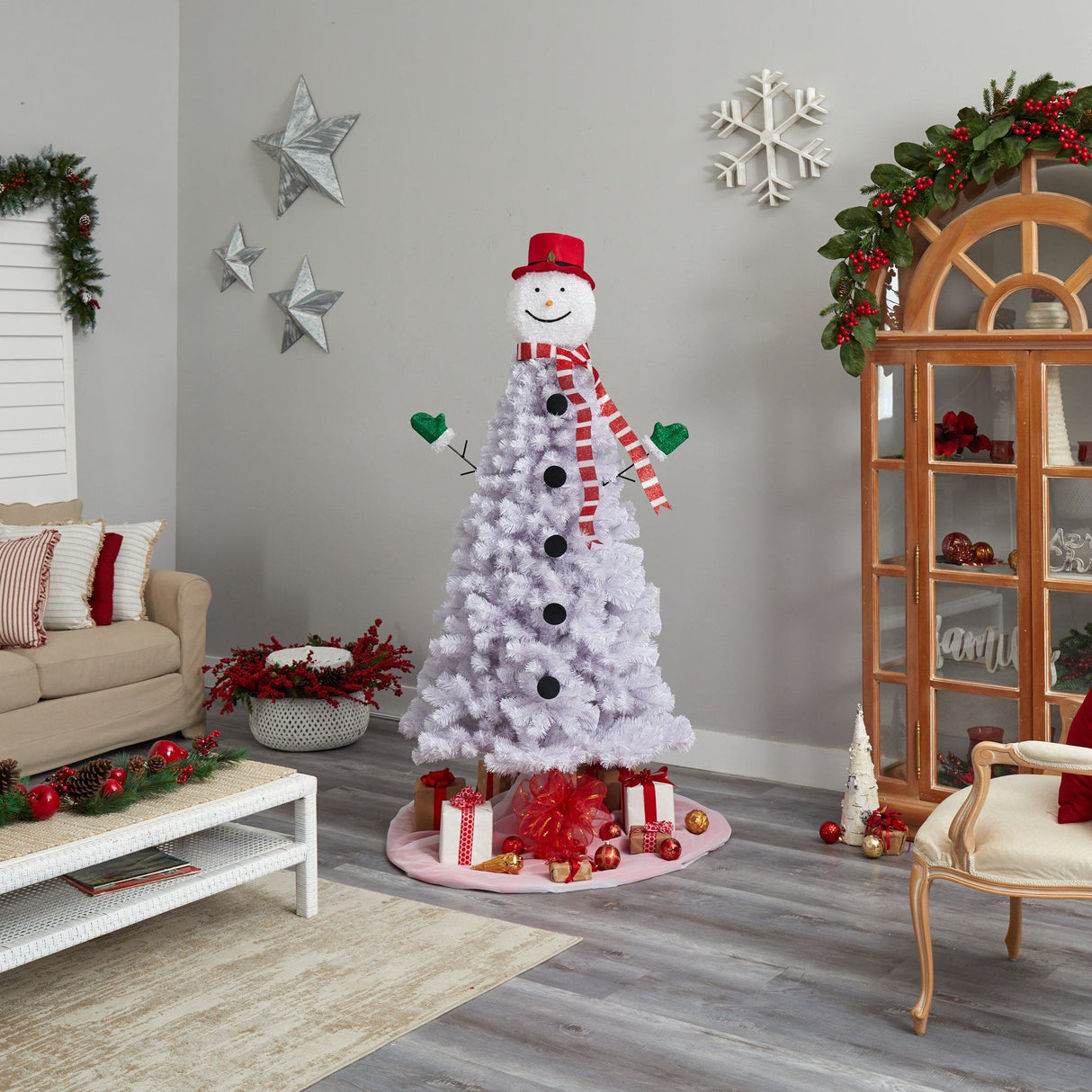 6.5’ Snowman Artificial Christmas Tree with 804 Bendable Branches