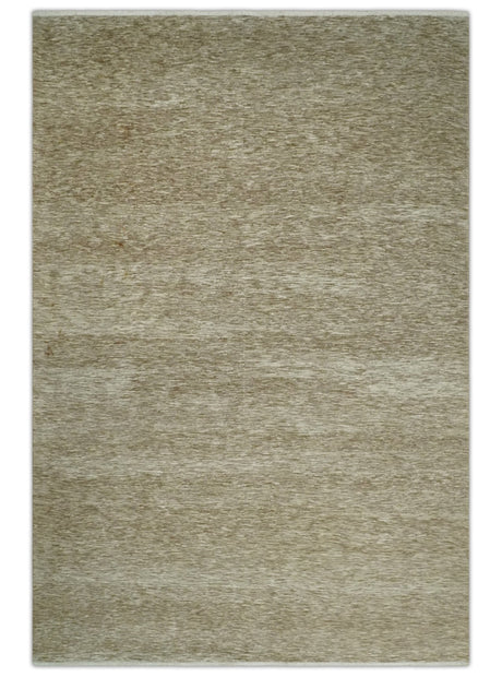 6x10 Hand Woven Natural Beige and Ivory Solid Wool area Rug | N352610