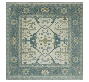 6x6 Square Hand Knotted Oriental Oushak Ivory, Blue and Beige Wool Area Rug | TRDCP153466SS