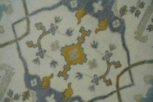 6x6 Square Hand Knotted Oriental Oushak Ivory, Charcoal and Beige Wool Area Rug