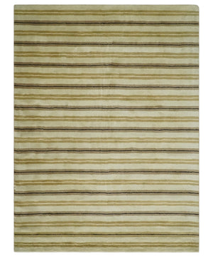 6x8 Beige, Olive and Brown Stripes Hand Tufted Wool Area Rug