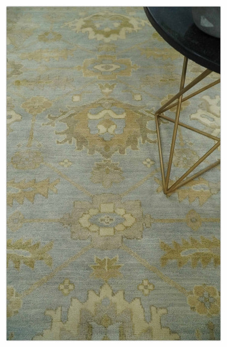 6x8 Hand Knotted Silver and Beige Antique Style Traditional Oushak Wool Rug