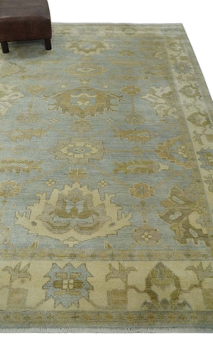 6x8 Hand Knotted Silver and Beige Antique Style Traditional Oushak Wool Rug