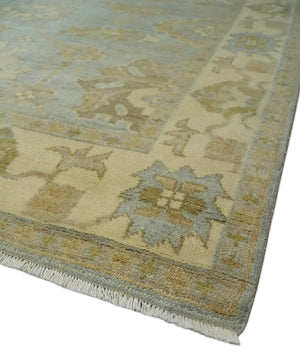 6x8 Hand Knotted Silver and Beige Antique Style Traditional Oushak Wool Rug