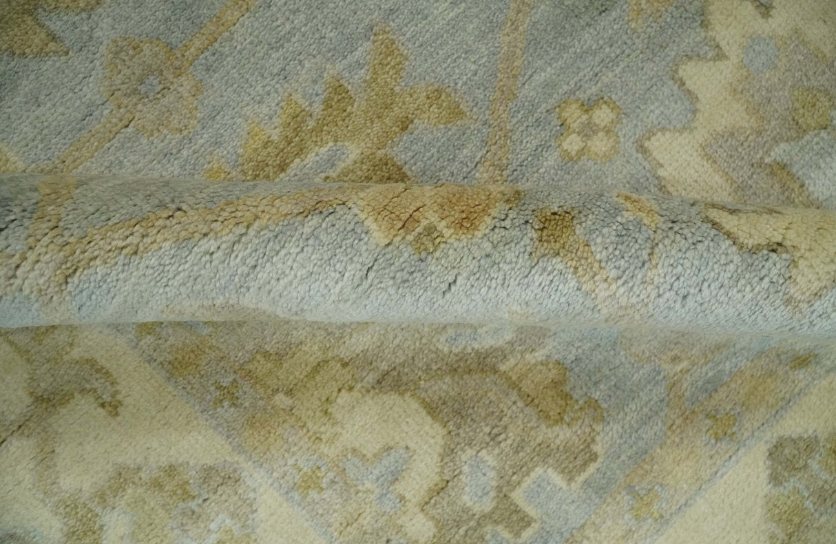 6x8 Hand Knotted Silver and Beige Antique Style Traditional Oushak Wool Rug