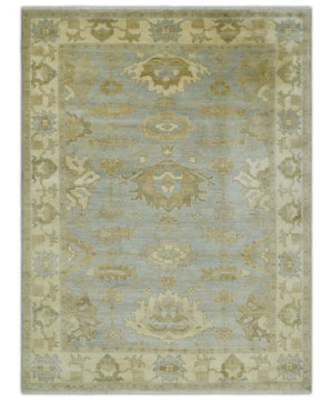 6x8 Hand Knotted Silver and Beige Antique Style Traditional Oushak Wool Rug