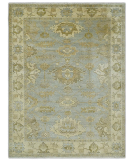 6x8 Hand Knotted Silver and Beige Antique Style Traditional Oushak Wool Rug
