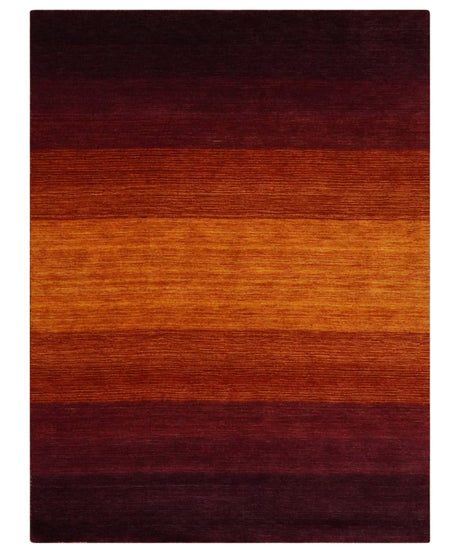 6x8 Ombre Brown and Rust Blended Stripes Pattern Wool Hand Woven Southwestern Gabbeh Rug