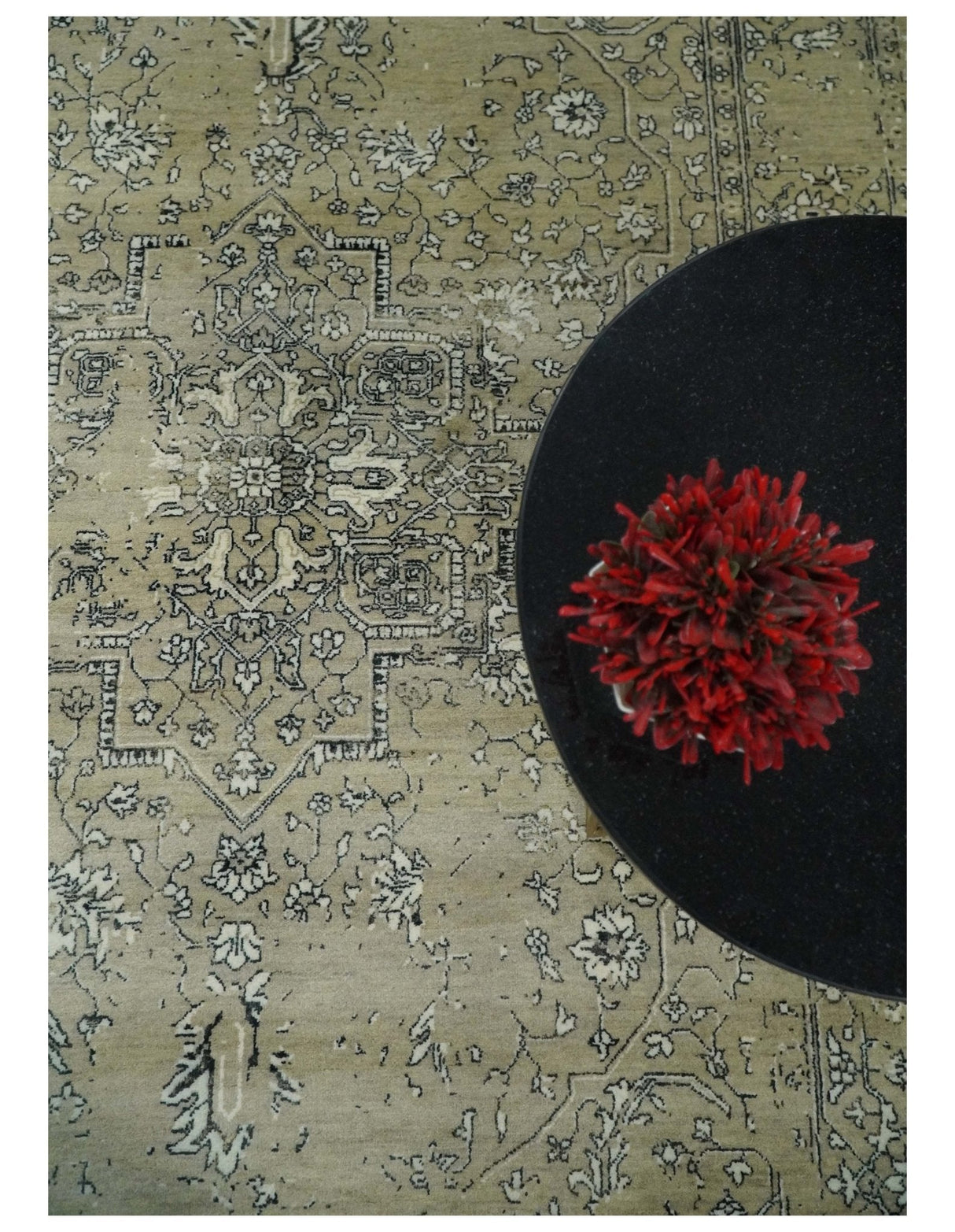 6x9 Fine Hand Knotted Beige and Black Traditional Vintage Persian Style Antique Wool Rug | AGR4
