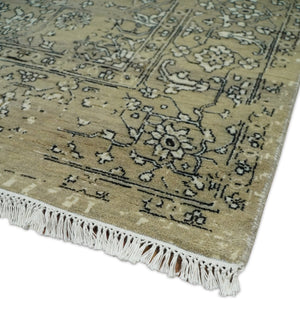 6x9 Fine Hand Knotted Beige and Black Traditional Vintage Persian Style Antique Wool Rug | AGR4