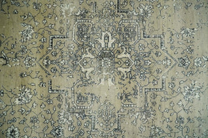 6x9 Fine Hand Knotted Beige and Black Traditional Vintage Persian Style Antique Wool Rug | AGR4