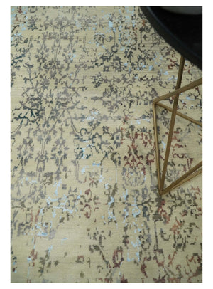 6x9 Fine Hand Knotted Beige and Rust Traditional Vintage Persian Style Antique Wool and Silk Rug | AGR2