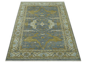 6x9 Hand Knotted Gray, Olive and Ivory Traditional Oriental Oushak wool area rug