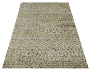6x9 Hand Knotted Ivory, Camel and Charcoal Modern Contemporary Southwestern Tribal Trellis Recycled wool Area Rug