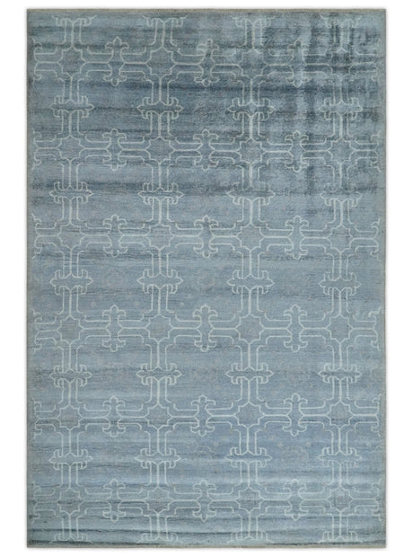6x9 Hand Woven Silver, Charcoal and Ivory Low pile wool area Rug
