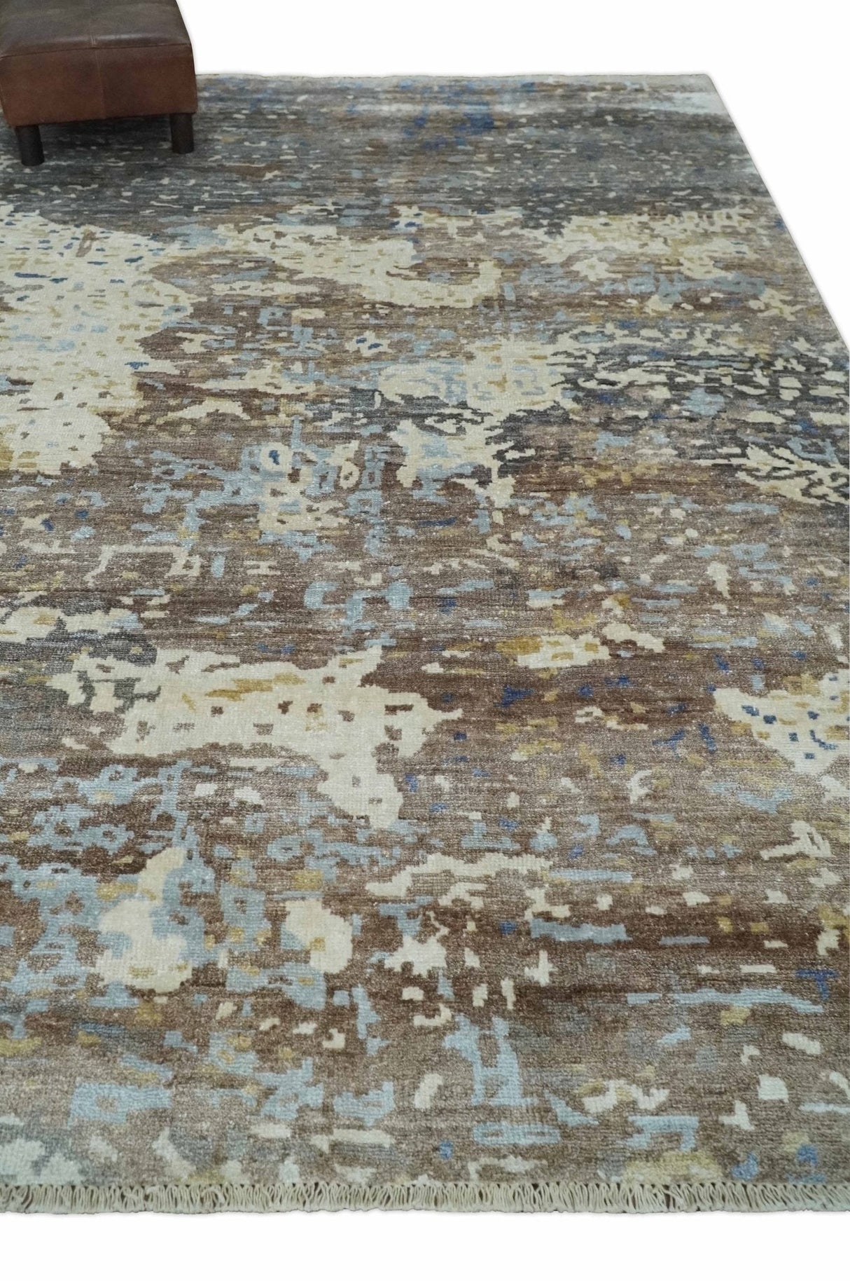 6x9 Ivory, Charcoal and Silver Modern Abstract Hand Knotted Wool Area Rug