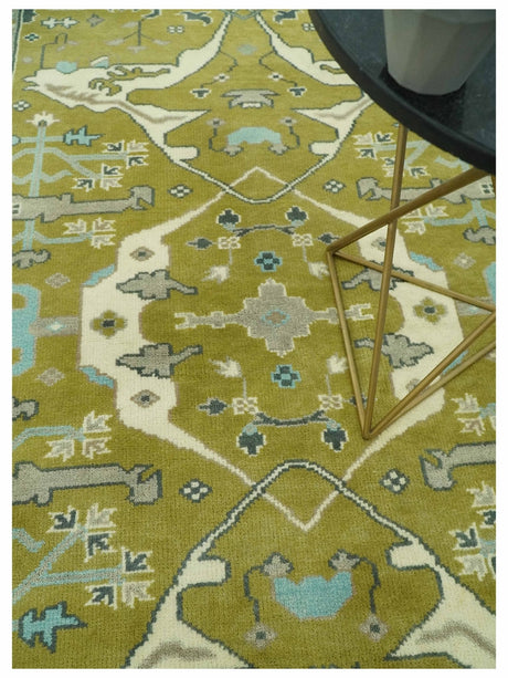6x9 Olive and Ivory Hand Knotted Traditional Oriental Oushak wool area rug