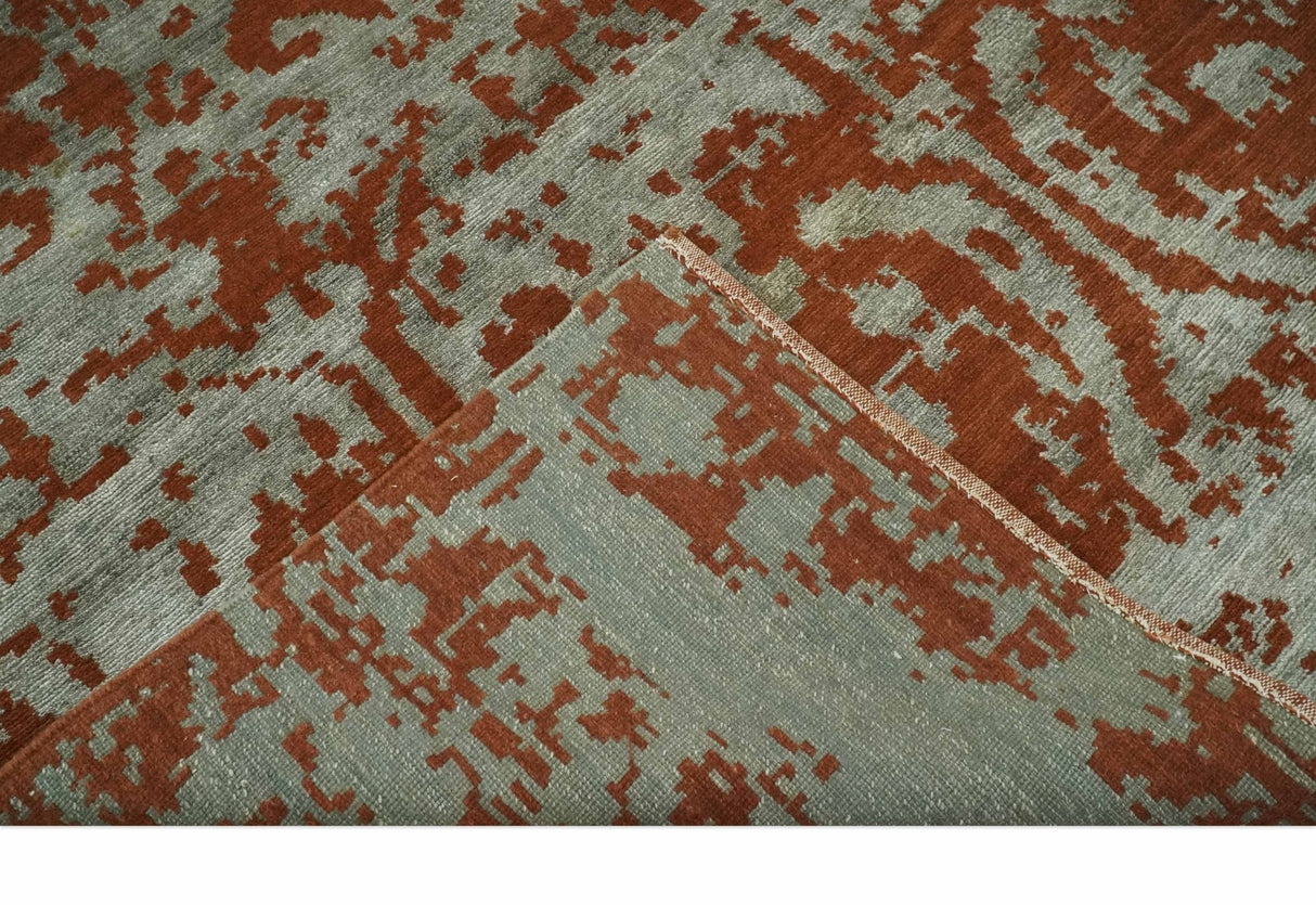 6x9 Rust, Silver and Gray Traditional ikat design Hand loom wool and Viscose Area Rug