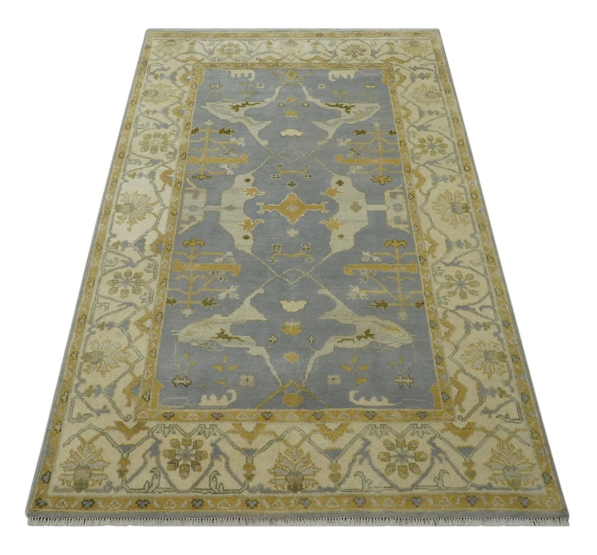 6x9 Taupe, Beige and Mustard Hand Knotted Traditional Oriental Oushak wool area rug