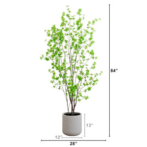 7’ Artificial Enkianthus Tree with Resin Stone Planter