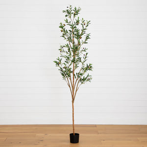 7' Artificial Olive Tree with Natural Trunk