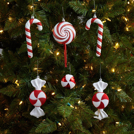 7” Assorted Candy Cane Holiday Christmas Deluxe Shatterproof Ornament Set of 6