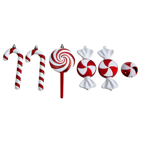 7” Assorted Candy Cane Holiday Christmas Deluxe Shatterproof Ornament Set of 6