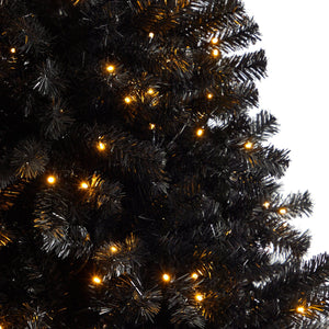 7’ Black Artificial Christmas Tree with 500 Clear LED Lights and 1428 Tips